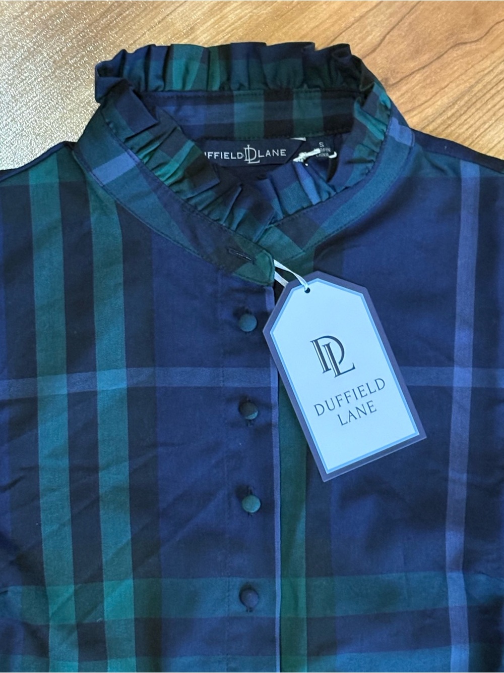 Duffield Lane Women's MILLER TOP NAVY PLAID ruffle collar Size S NWT MSRP $197 - Picture 6 of 14